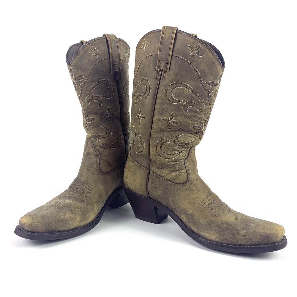 Ariat Sage Star Distressed Cowboy Boots Womens 6.5B Tan Antique Finish Pull On